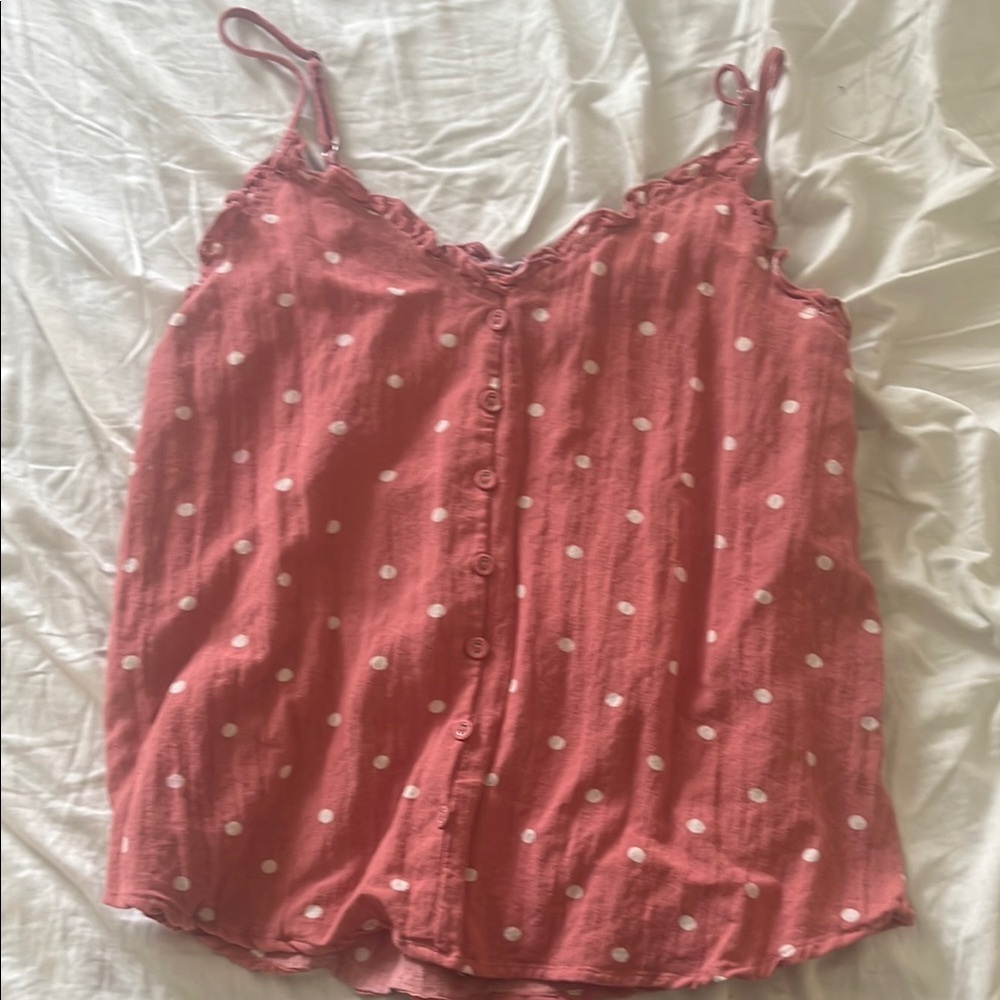 Red Polka Dot Button-Up Tank Top